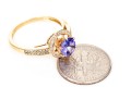 10k Yellow Gold Pretty Tanzaite And Diamond Halo Ring, Size 6.5