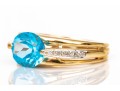 14k Yellow Gold Striking East/west Set Blue Topaz And Diamond Ring, Size 6.75