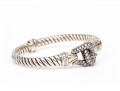 Scott Kay Sterling Silver Fabulous CZ Set Knot And Cable Hook Bracelet, Small Diameter