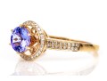 10k Yellow Gold Pretty Tanzaite And Diamond Halo Ring, Size 6.5