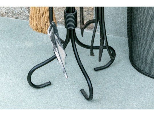 Fireplace Accessories Including Tools, Screen, And Log Basket