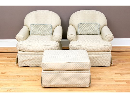 Pair Of Custom Upholstered Club Chair Frames With Single Ottoman