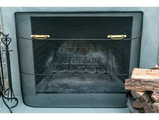 Fireplace Accessories Including Tools, Screen, And Log Basket