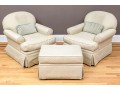 Pair Of Custom Upholstered Club Chair Frames With Single Ottoman