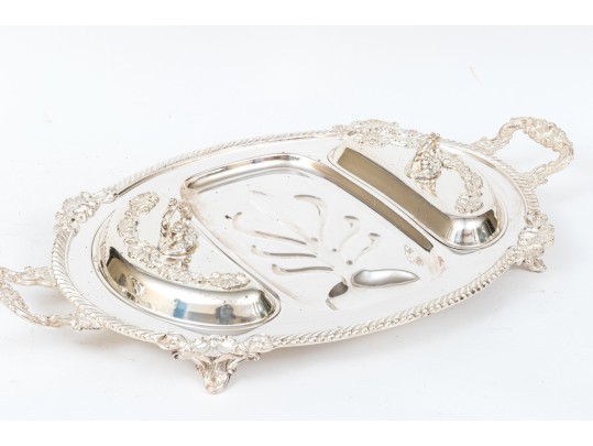 Fine Silver Plated Serving Tray With Two Lidded Compartments