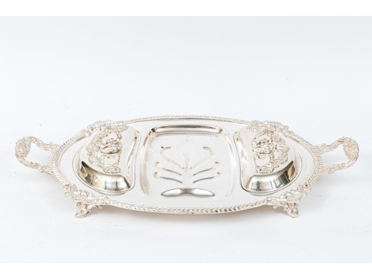 Fine Silver Plated Serving Tray With Two Lidded Compartments