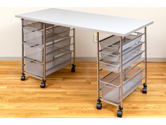 Desk On Casters With Eight Mesh Drawers