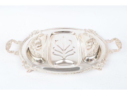 Fine Silver Plated Serving Tray With Two Lidded Compartments