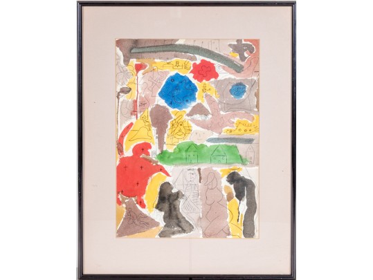 Watercolor On Paper, Abstract Figures