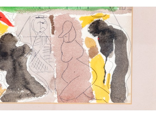 Watercolor On Paper, Abstract Figures