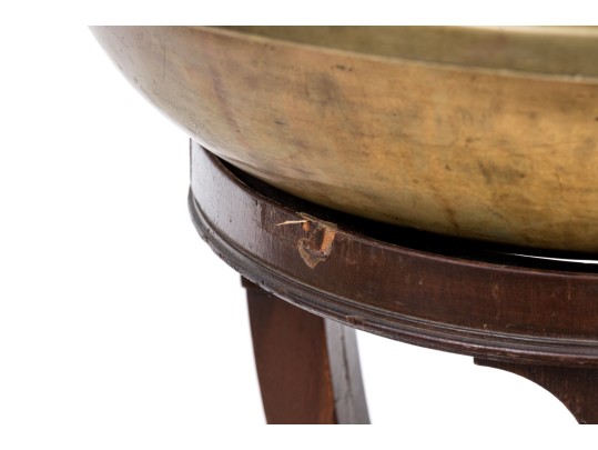 Antique Mahogany Pedestal Stand With Brass Bowl 