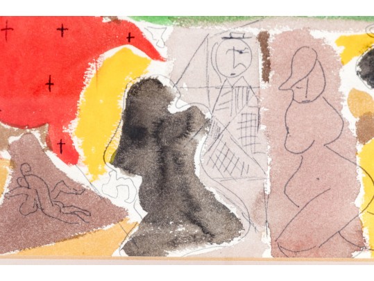 Watercolor On Paper, Abstract Figures