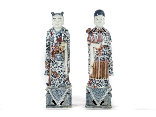 Pair Of Early 20th-Century Chinese Blue & White Porcelain Figurines