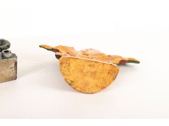 Pair Of Antique Cast Iron Doorstops – Floral And Fruit Basket Motifs