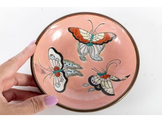 19th Century Chinese Brass Butterfly Enamelware Bowl — Tongzhi Period