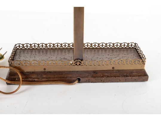 Vintage Brass Bankers Lamp With Gallery