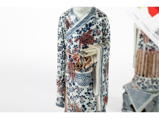 Pair Of Early 20th-Century Chinese Blue & White Porcelain Figurines