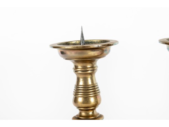 Pair Of Heavy 19th Century Baroque Brass Altar Candle Holders