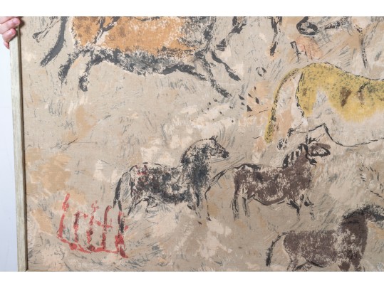 Framed Oil On Art Board – Cave Art/Petroglyph Style Painting