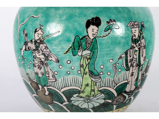 Late 19th / Early 20th Century Famille Verte Ba-Xian Decorated Lidded Jar 