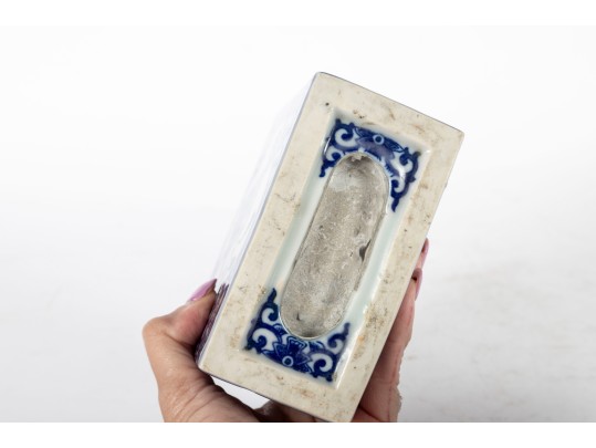 Early 20th Century Chinese Blue & White Foo-Dog Pattern Porcelain Opium Pillows