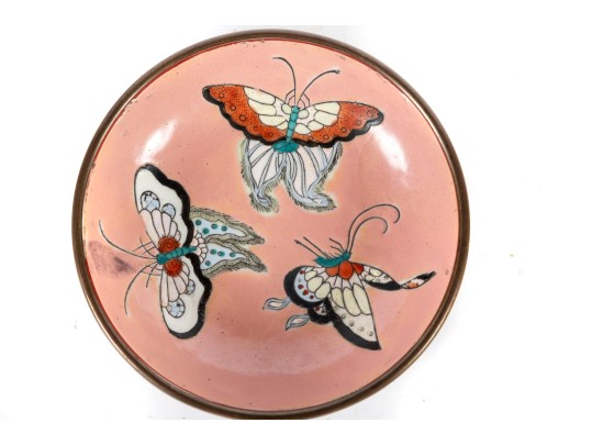 19th Century Chinese Brass Butterfly Enamelware Bowl — Tongzhi Period