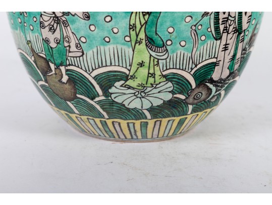 Late 19th / Early 20th Century Famille Verte Ba-Xian Decorated Lidded Jar 