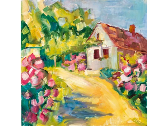 Hannah Cole Buie (American, B. 1955) Rural Homestead, Oil On Board Painting