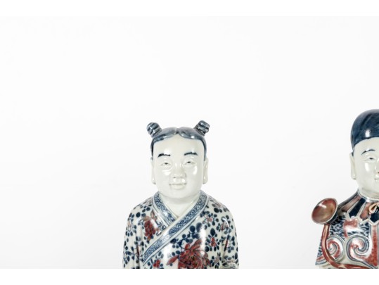 Pair Of Early 20th-Century Chinese Blue & White Porcelain Figurines