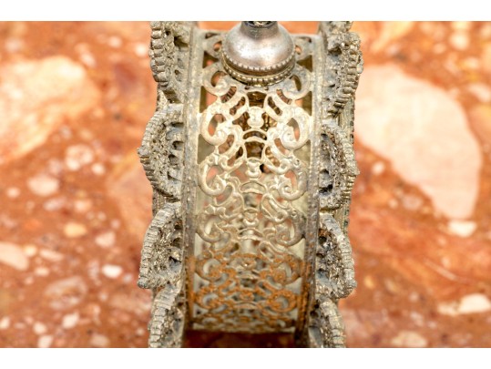Stunning Pair Of Ornate Ormolu Filigree Perfume Bottles