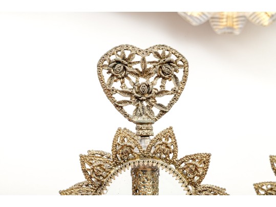 Stunning Pair Of Ornate Ormolu Filigree Perfume Bottles