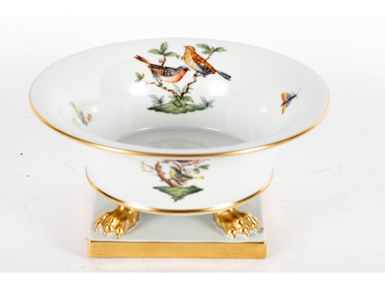 Herend Hungary Rothschild Bird Porcelain Footed Bowl