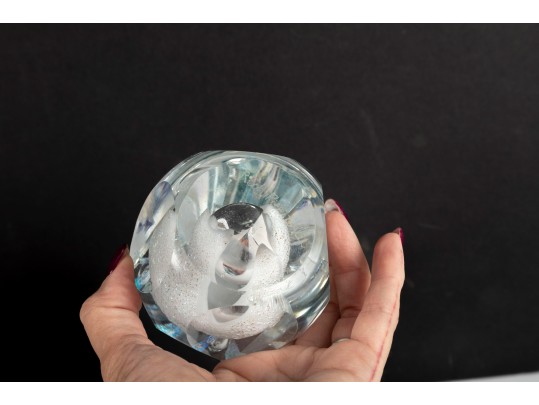 Vintage Amethyst Purple Art Glass Owl Honeycomb Vase