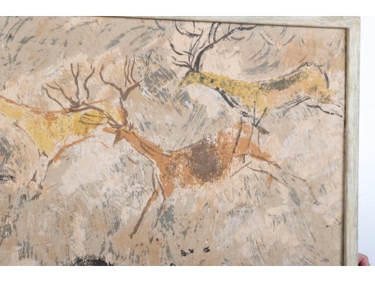 Framed Oil On Art Board – Cave Art/Petroglyph Style Painting