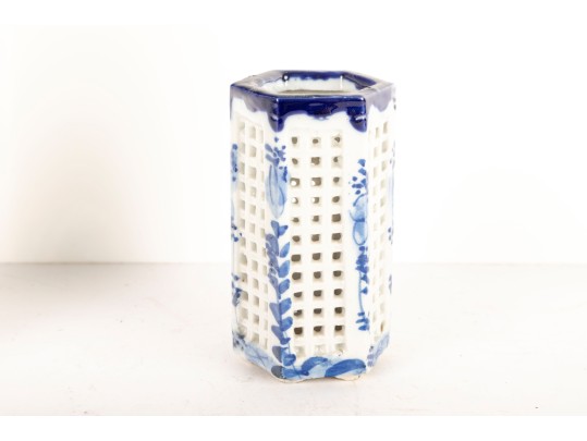 Pair Of Antique Chinese Blue And White Brush Pots 