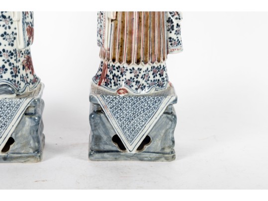 Pair Of Early 20th-Century Chinese Blue & White Porcelain Figurines