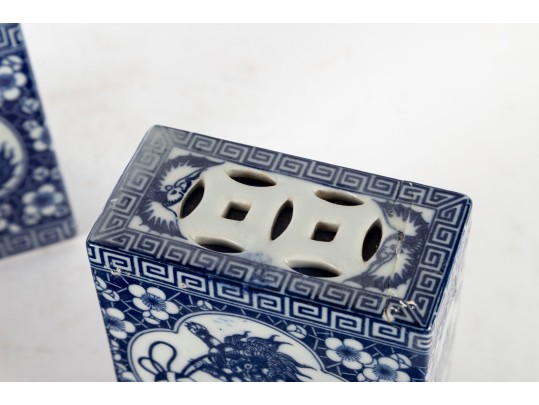 Early 20th Century Chinese Blue & White Foo-Dog Pattern Porcelain Opium Pillows