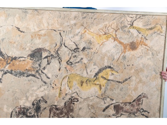 Framed Oil On Art Board – Cave Art/Petroglyph Style Painting