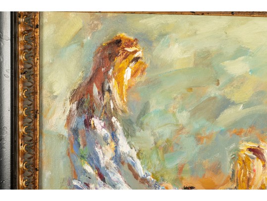 Impressionist Family Scene Oil Painting -- Signed