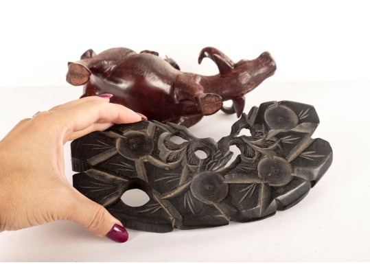 Late 19th Centiry Carved Wood Sculpture Of Elder Riding Water Buffalo