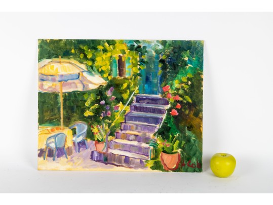 Hannah Cole Buie (American, B. 1955) French Patio Oil On Board
