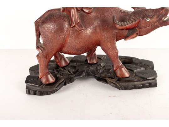 Late 19th Centiry Carved Wood Sculpture Of Elder Riding Water Buffalo