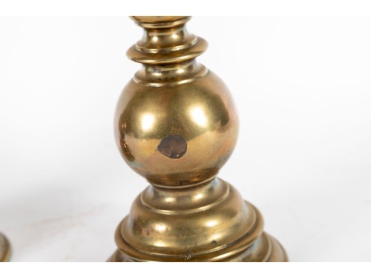 Pair Of Heavy 19th Century Baroque Brass Altar Candle Holders