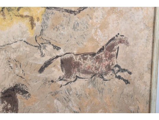 Framed Oil On Art Board – Cave Art/Petroglyph Style Painting