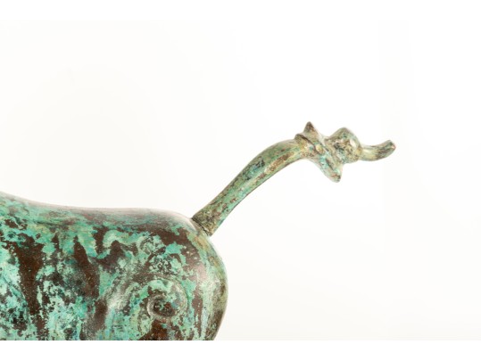 Solid Brass Trotting Horse Sculpture With Verdigris Patina