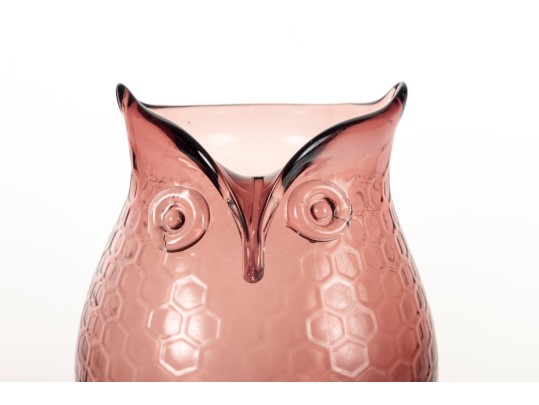 Vintage Amethyst Purple Art Glass Owl Honeycomb Vase