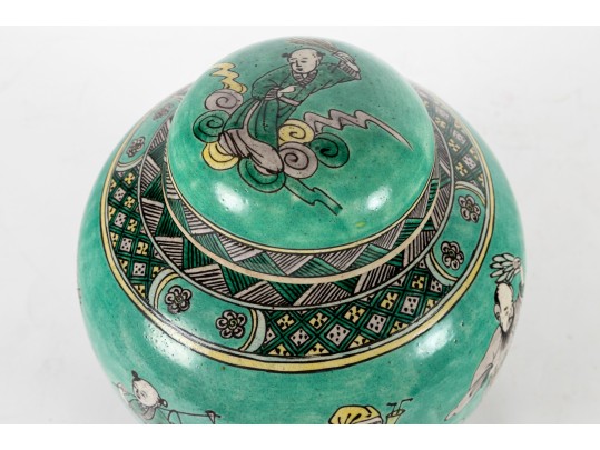 Late 19th / Early 20th Century Famille Verte Ba-Xian Decorated Lidded Jar 