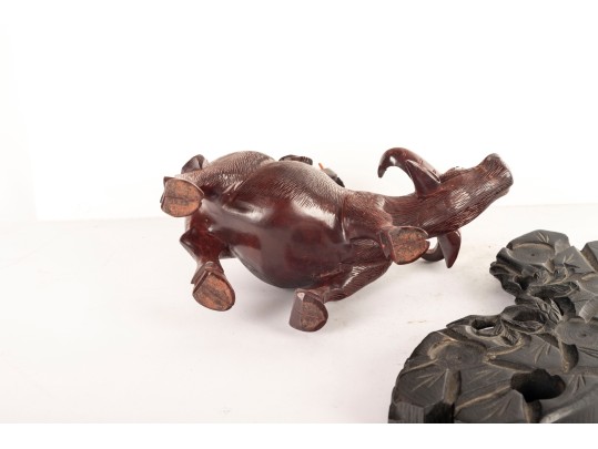 Late 19th Centiry Carved Wood Sculpture Of Elder Riding Water Buffalo