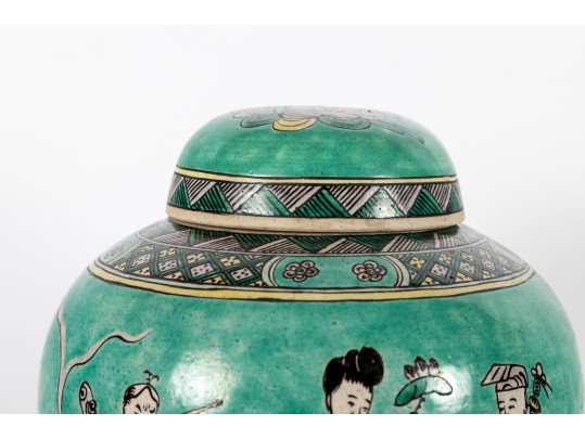 Late 19th / Early 20th Century Famille Verte Ba-Xian Decorated Lidded Jar 