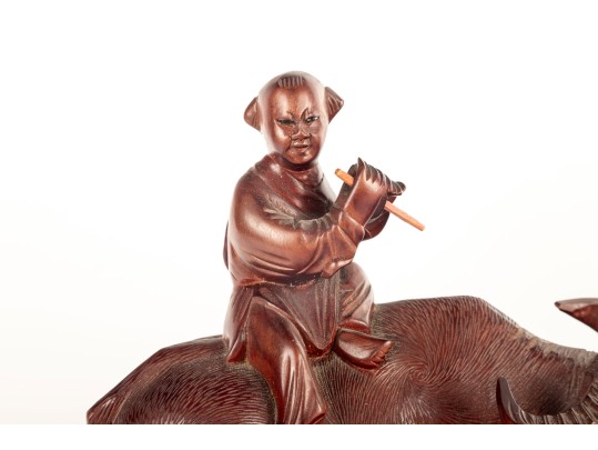 Late 19th Centiry Carved Wood Sculpture Of Elder Riding Water Buffalo